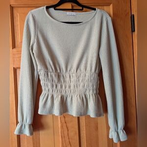 Paper Crane Light Green Waffled Peplum Shirt M